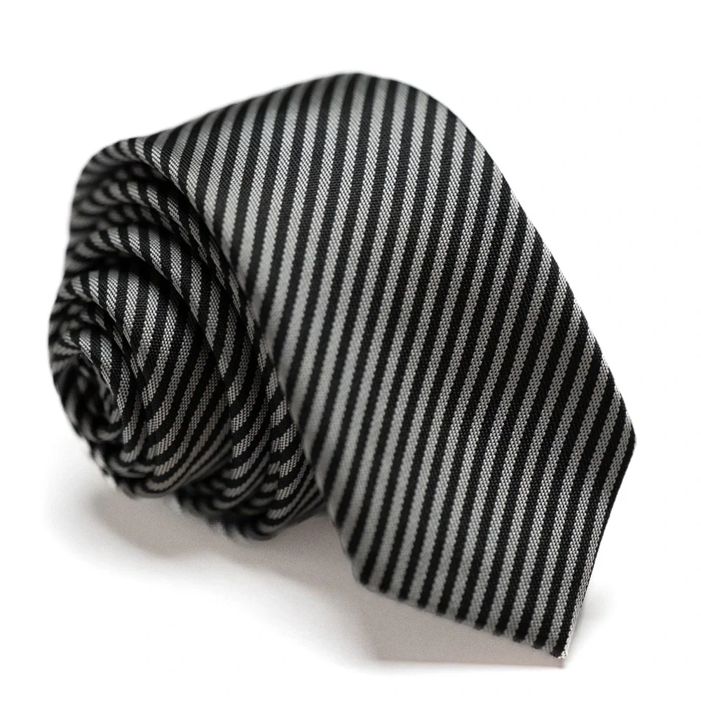 Sovereign Code‎ Black and Gray Striped Narrow Men's Necktie, EUC